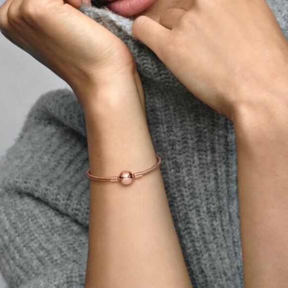 Pandora Silver Rose Gold Plated Moments Snake Chain Bracelet New